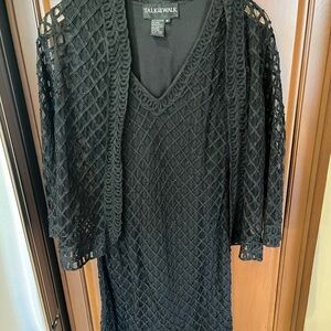 Talk of the Walk Black Crochet Overlay Dress with Openwork Shrug